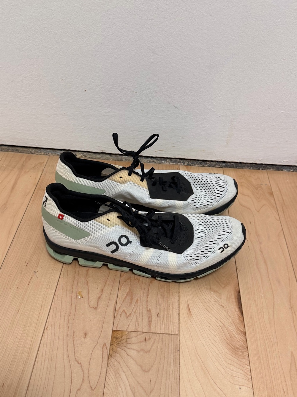 On Running Men's Athletic Shoes White Black Light Green